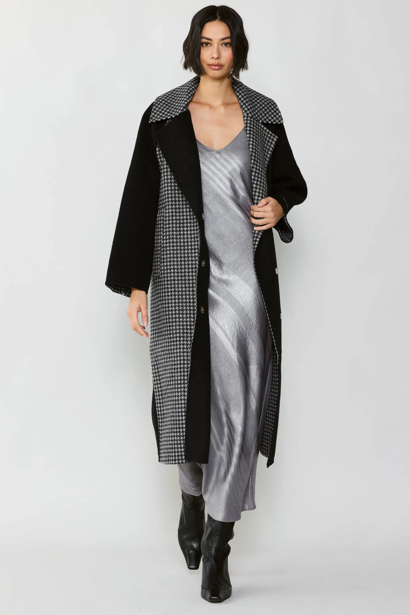Best Houndstooth Oversized Wool Coat Women Coats & Jackets