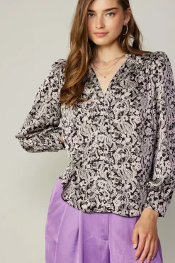 New Jacquard Paisley Blouse Women Long Sleeve Tops