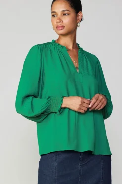 Discount Jacquard Ruffled Neck Blouse Women Long Sleeve Tops