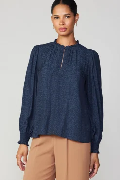 Discount Jacquard Ruffled Neck Blouse Women Long Sleeve Tops