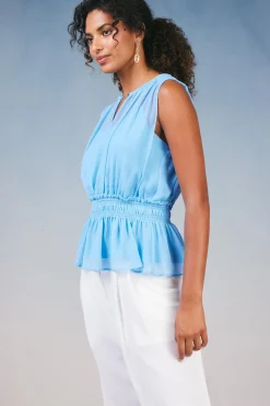 Sale Keyhole Organza Top Women Sleeveless Tops