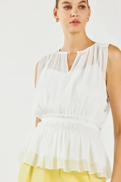 Best Keyhole Organza Top Women Sleeveless Tops