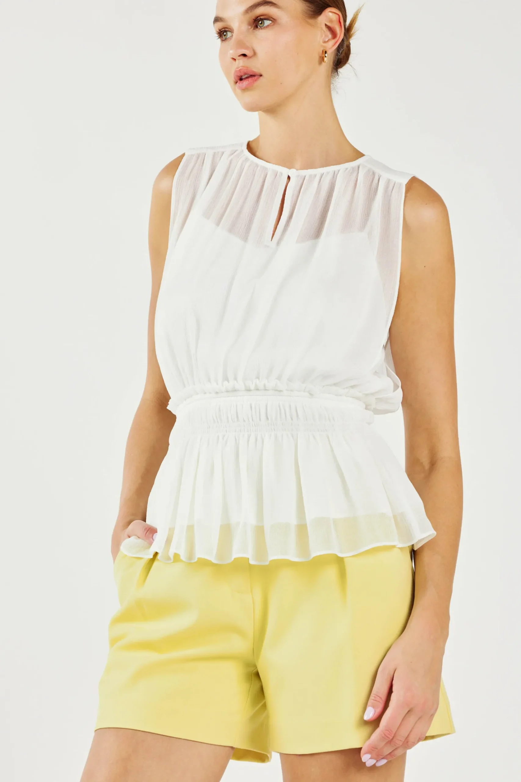 Best Keyhole Organza Top Women Sleeveless Tops
