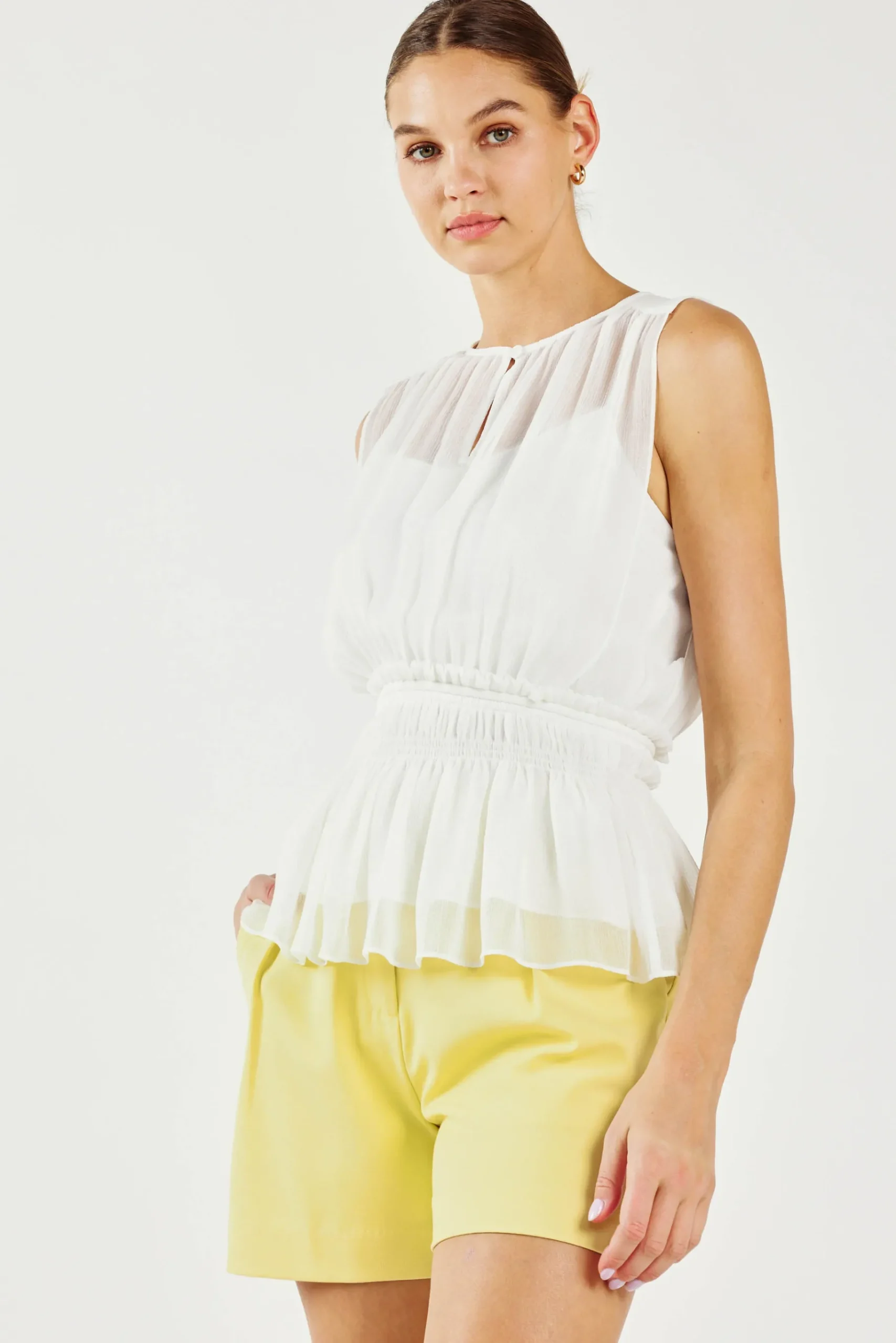 Best Keyhole Organza Top Women Sleeveless Tops