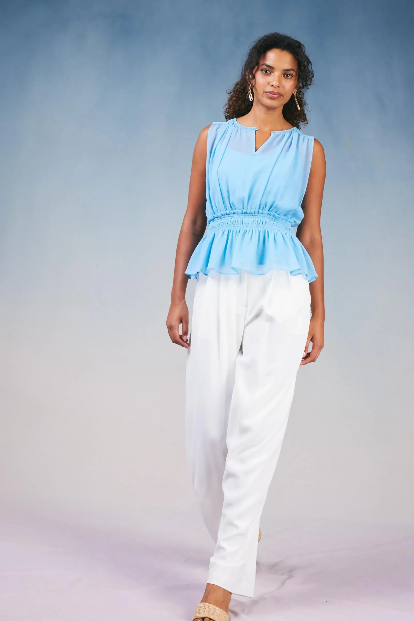 Sale Keyhole Organza Top Women Sleeveless Tops