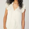 Hot Lace Flutter Sleeve Blouse Women Short Sleeve Tops