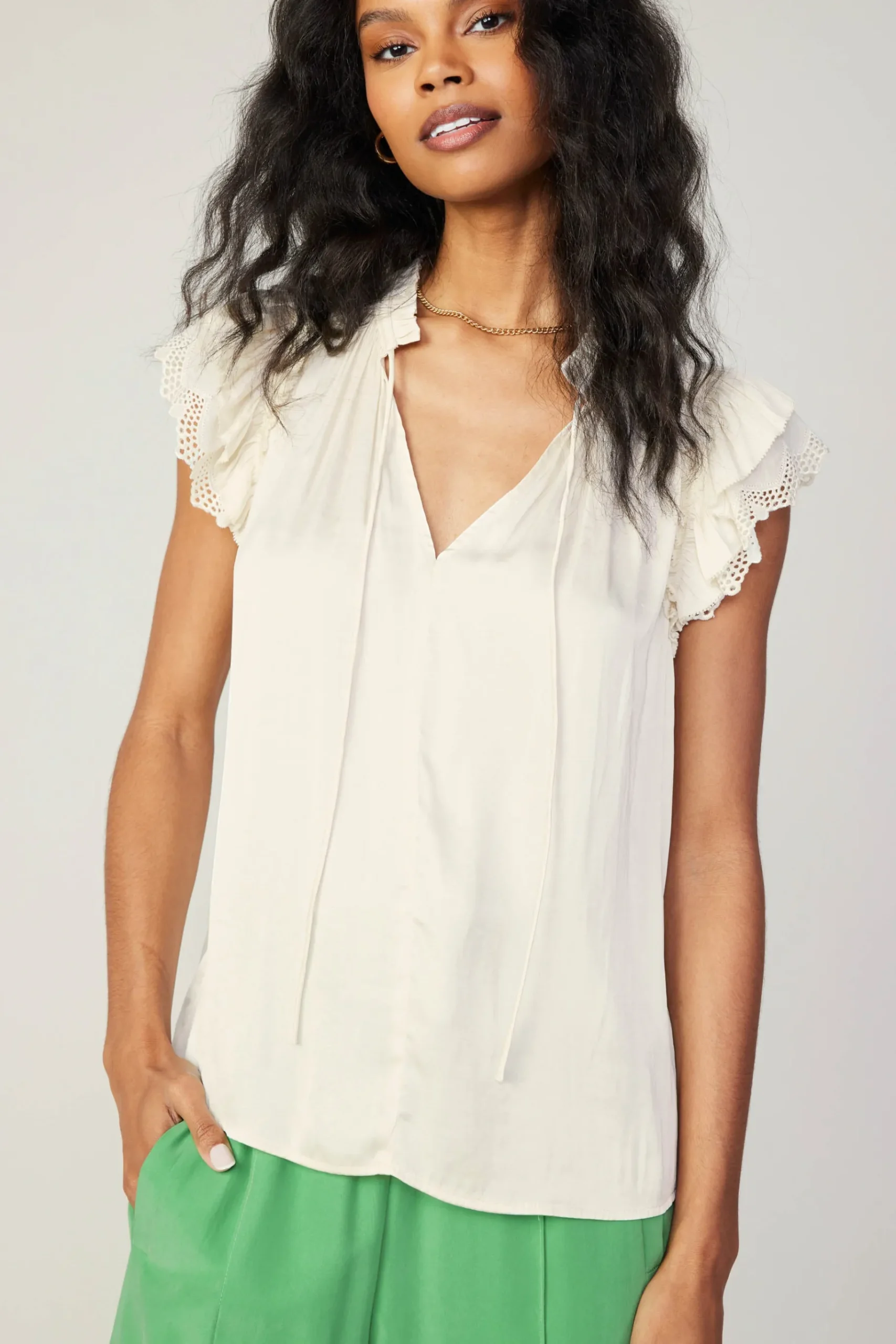 Hot Lace Flutter Sleeve Blouse Women Short Sleeve Tops