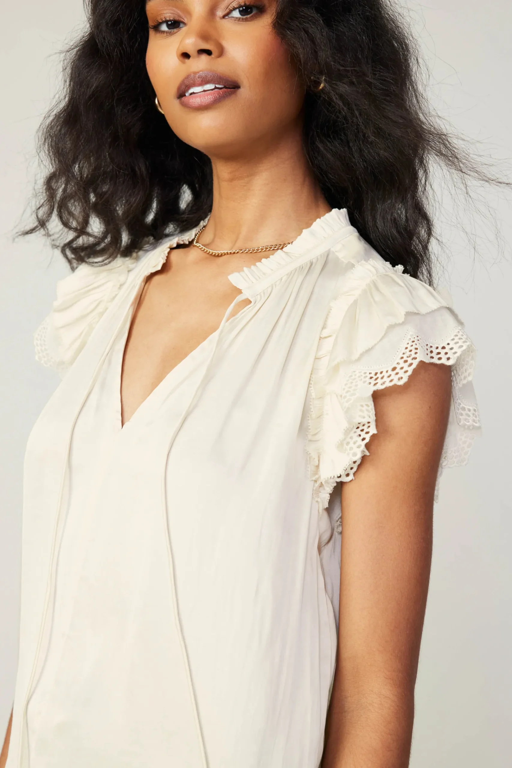 Hot Lace Flutter Sleeve Blouse Women Short Sleeve Tops