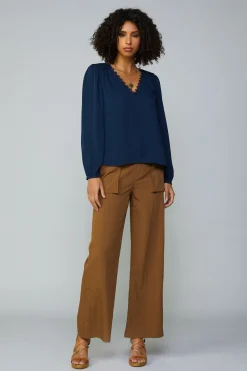 Best Lace Trim Blouse Women Long Sleeve Tops