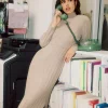 New Layered Sweater Midi Dress Women Sweaters