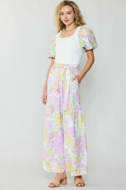 Hot Linen Blend Floral Pants Women Pants