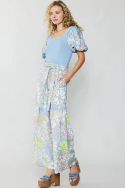 Outlet Linen Blend Floral Pants Women Pants