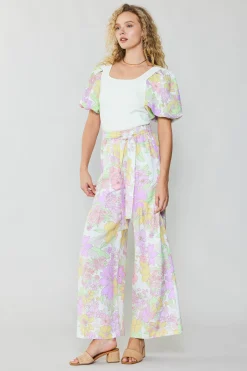 Hot Linen Blend Floral Pants Women Pants