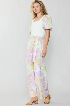 Hot Linen Blend Floral Pants Women Pants