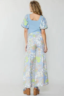 Outlet Linen Blend Floral Pants Women Pants