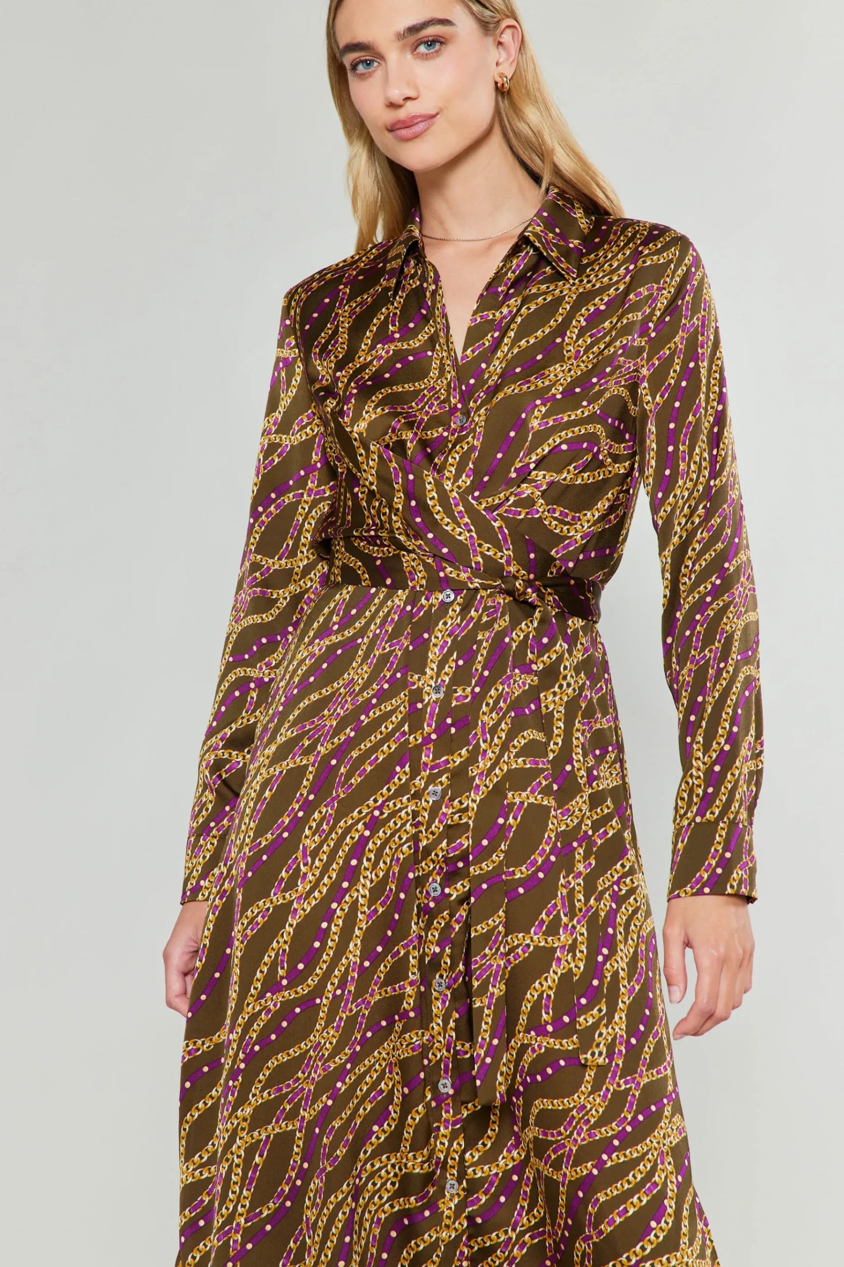 Clearance Link Motif Shirt Dress Women Midi Dresses