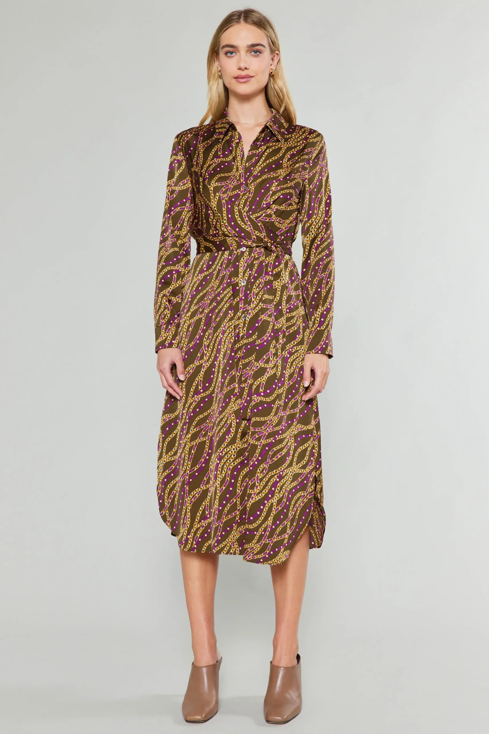 Clearance Link Motif Shirt Dress Women Midi Dresses