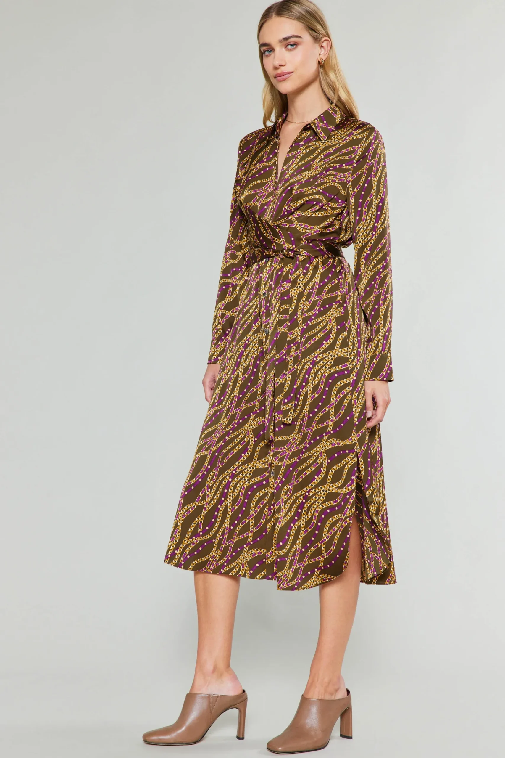 Clearance Link Motif Shirt Dress Women Midi Dresses