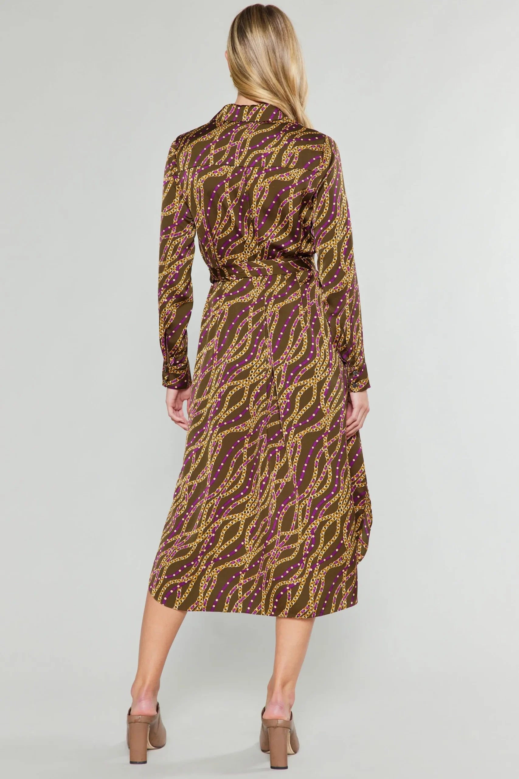 Clearance Link Motif Shirt Dress Women Midi Dresses