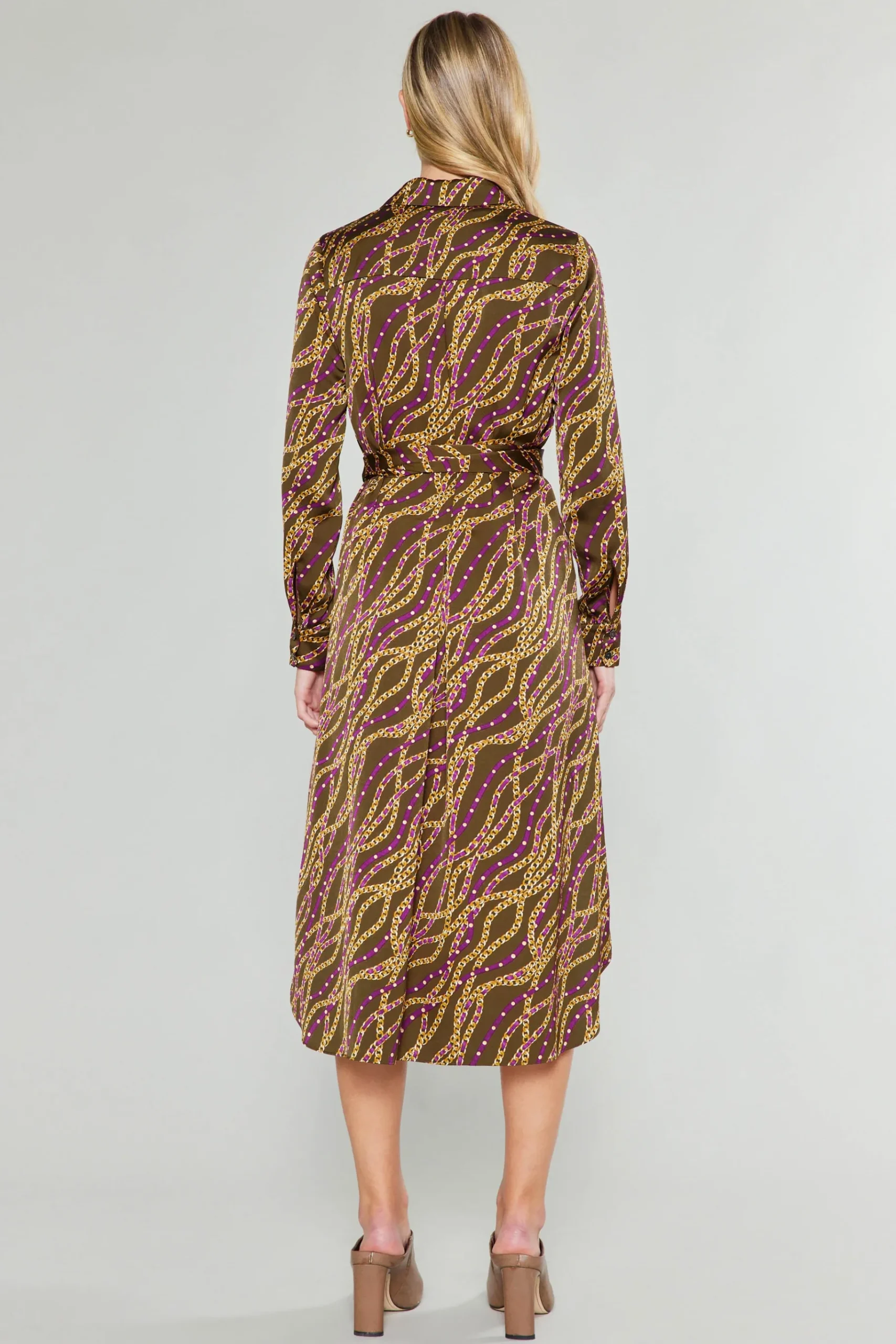 Clearance Link Motif Shirt Dress Women Midi Dresses