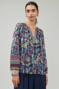 Outlet Lurex Floral Blouse Women Long Sleeve Tops