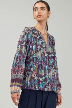 Outlet Lurex Floral Blouse Women Long Sleeve Tops