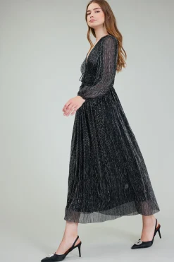 New Lurex Pleated Maxi Dress Women Maxi Dresses