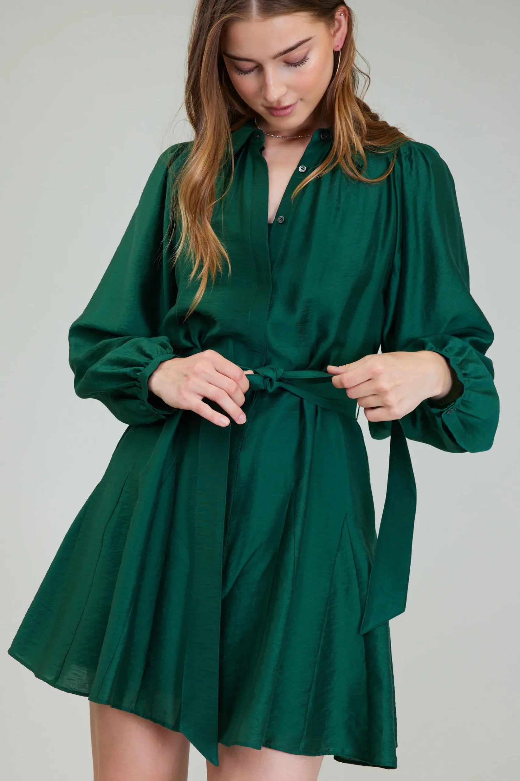 Clearance Lustrous Belted Mini Dress Women Mini Dresses