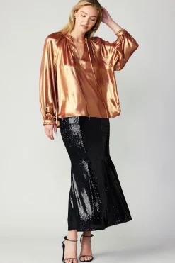 Best Lustrous Cuffed Blouse Women Long Sleeve Tops