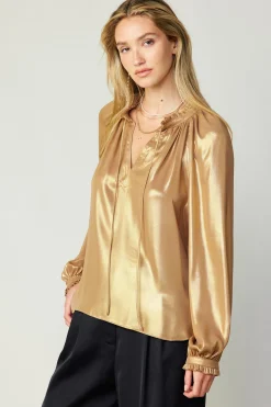 Sale Lustrous Cuffed Blouse Women Long Sleeve Tops