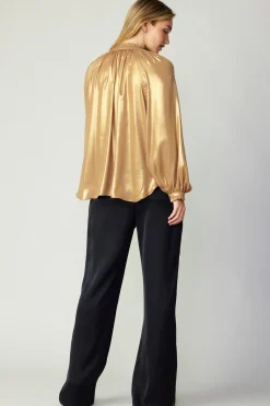 Sale Lustrous Cuffed Blouse Women Long Sleeve Tops