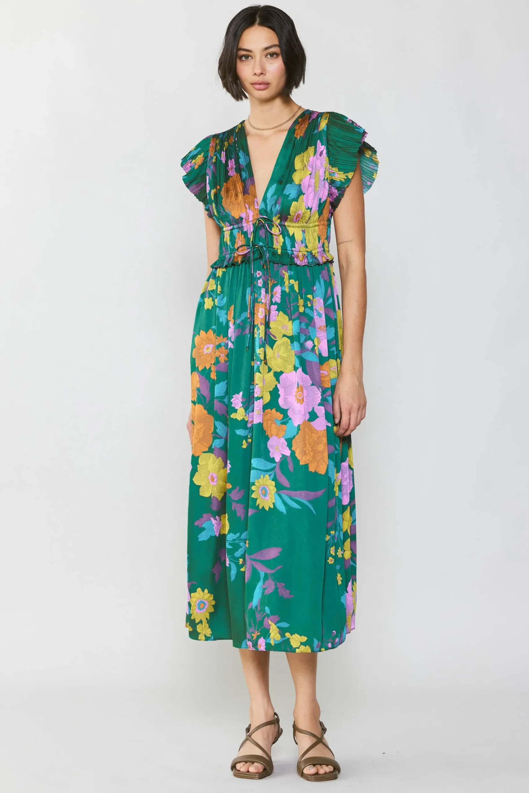 Sale Mara Floral Pleated Midi Dress Women Midi Dresses