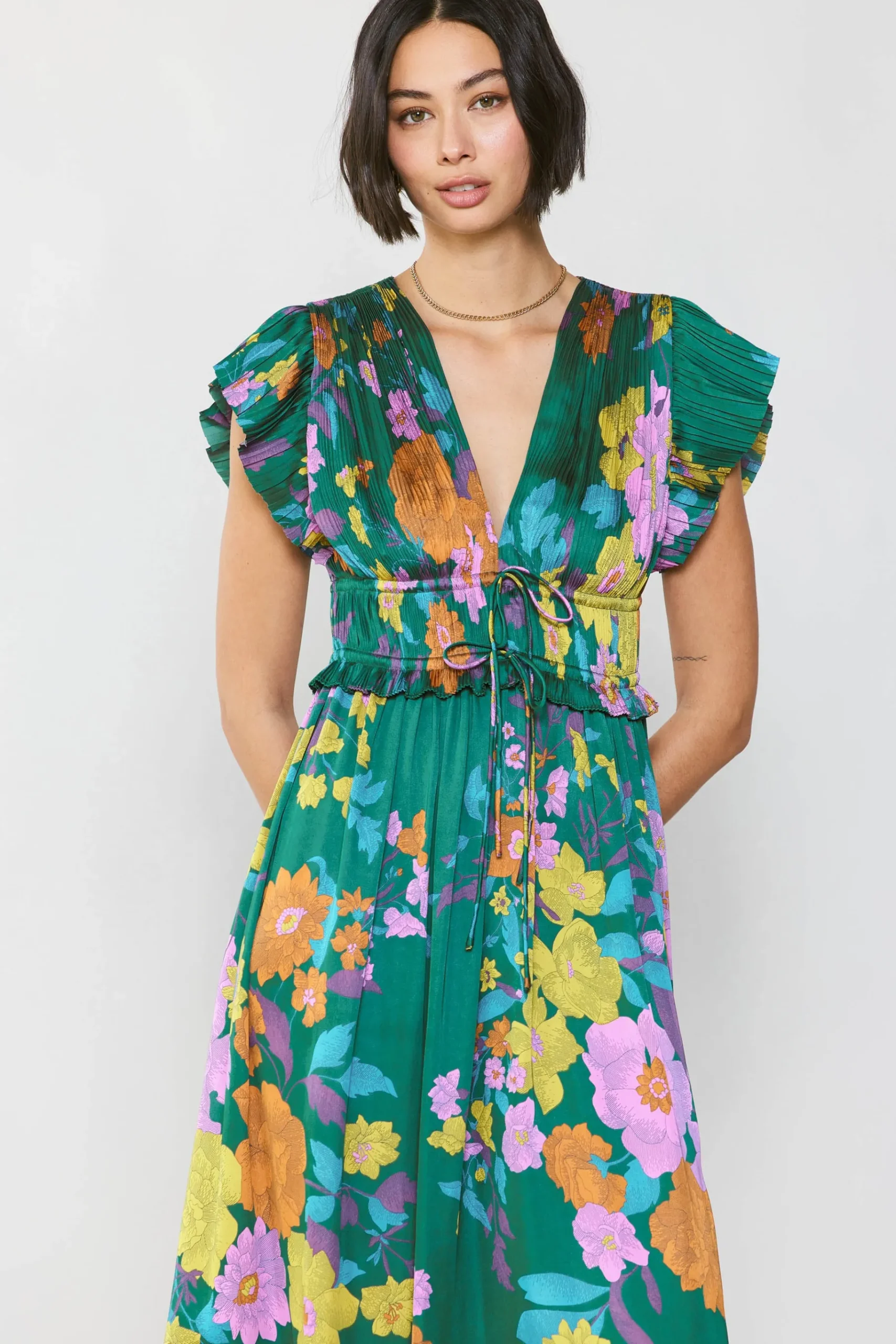 Sale Mara Floral Pleated Midi Dress Women Midi Dresses