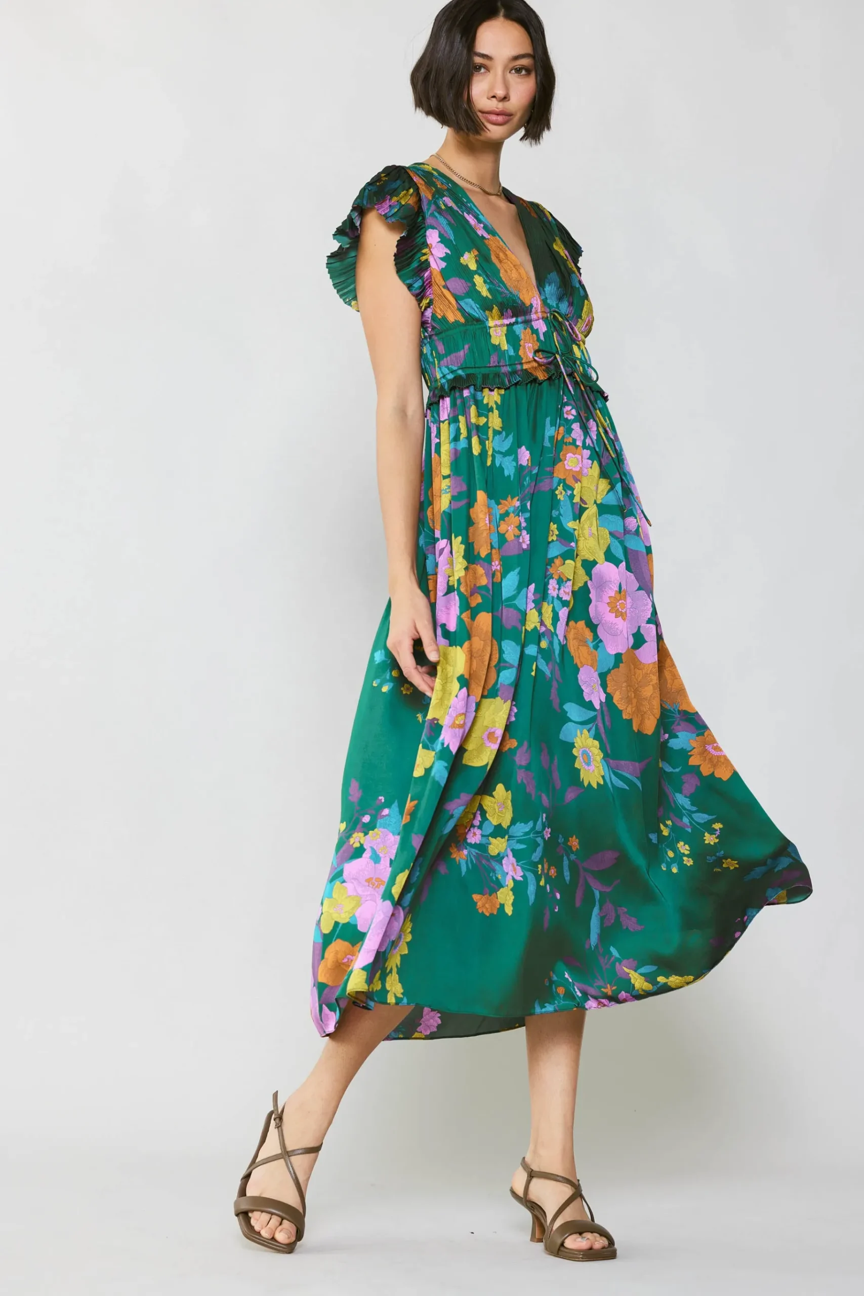 Sale Mara Floral Pleated Midi Dress Women Midi Dresses