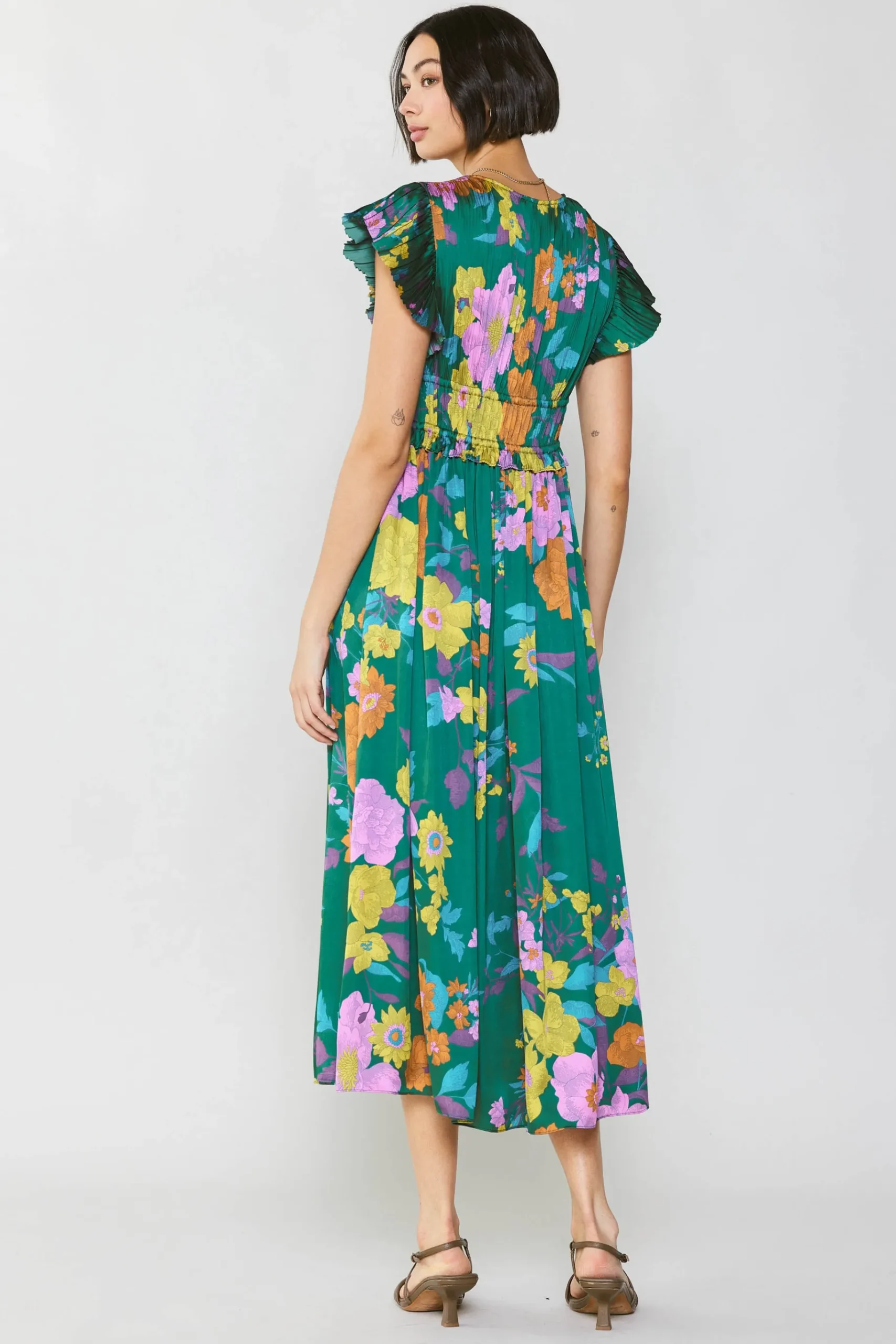 Sale Mara Floral Pleated Midi Dress Women Midi Dresses