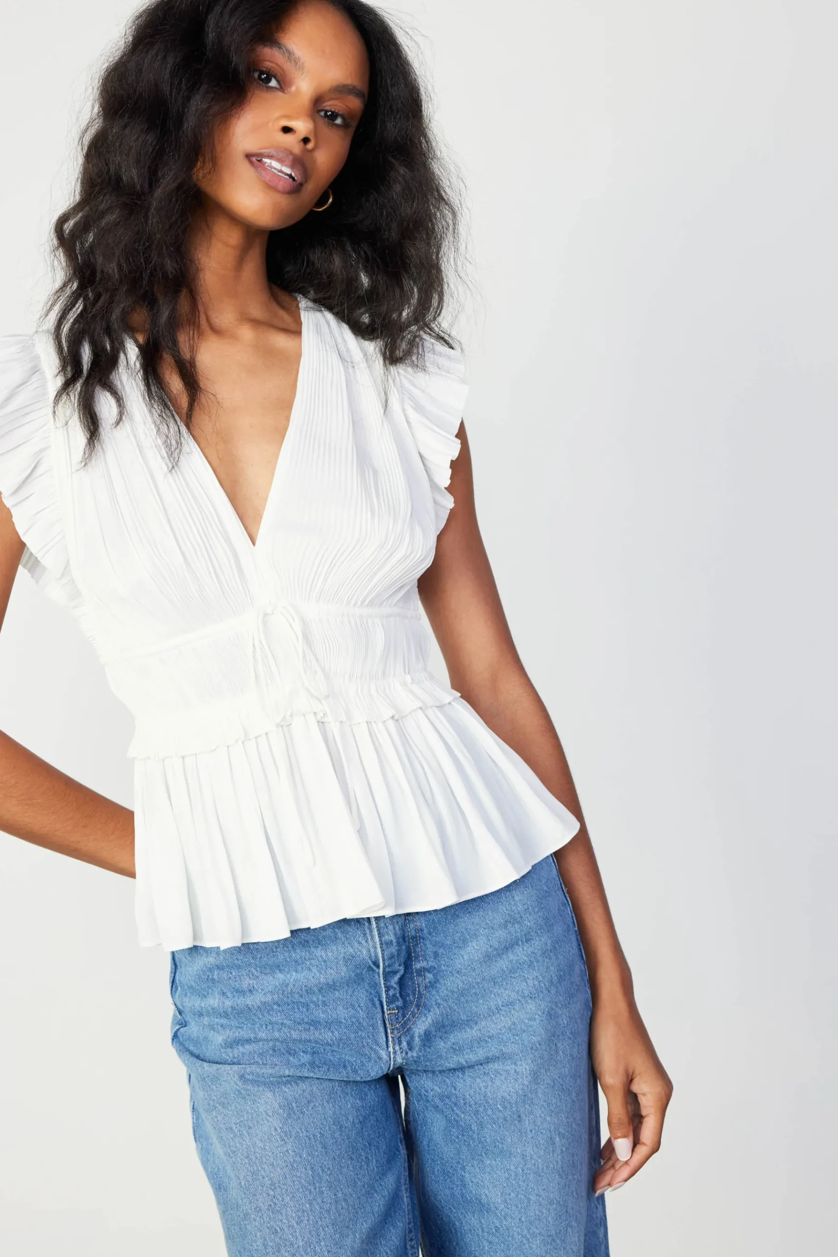 New Mara Pleated Sleeveless Blouse Women Sleeveless Tops