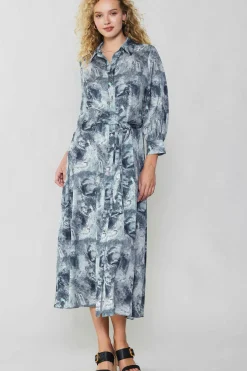 Fashion Marbled Motif Buttondown Dress Women Maxi Dresses | Midi Dresses