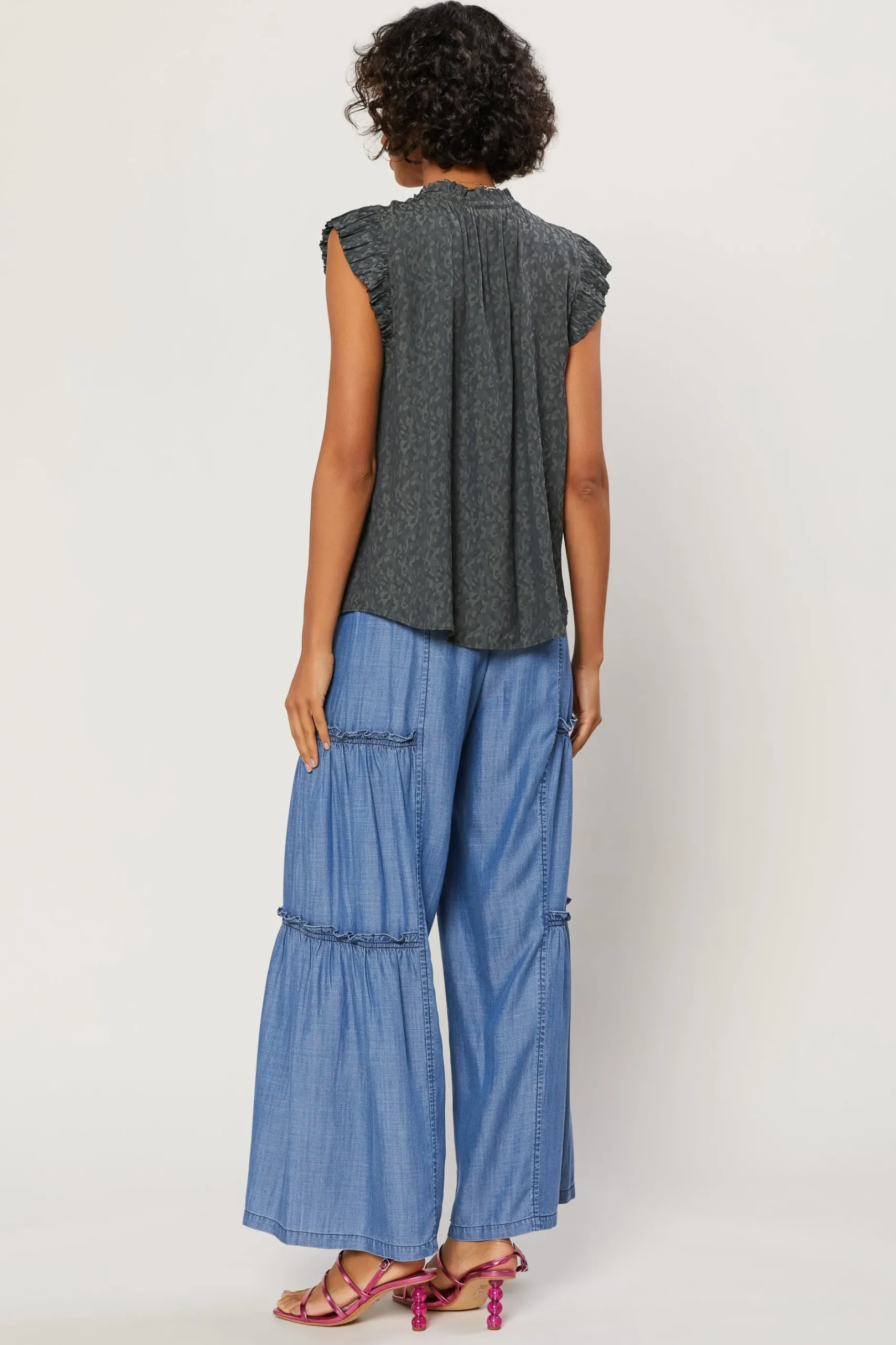 Outlet Margot Jacquard Pleated Sleeve Blouse Women Sleeveless Tops | Short Sleeve Tops