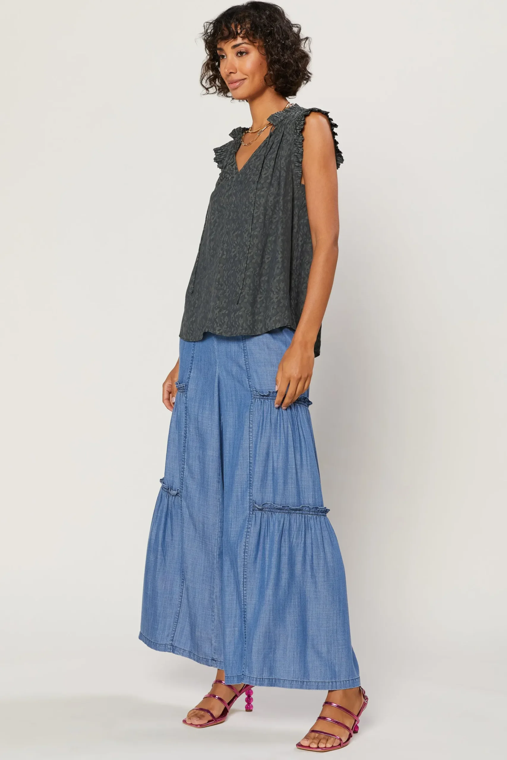 Outlet Margot Jacquard Pleated Sleeve Blouse Women Sleeveless Tops | Short Sleeve Tops