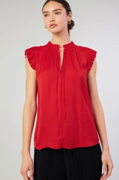 Best Margot Pleated Blouse Women Short Sleeve Tops