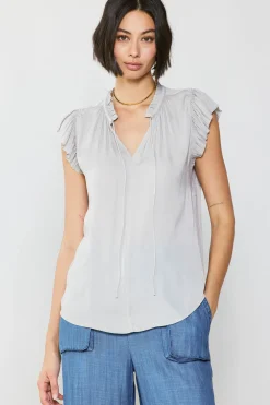 Hot Margot Pleated Sleeve Blouse Women Short Sleeve Tops