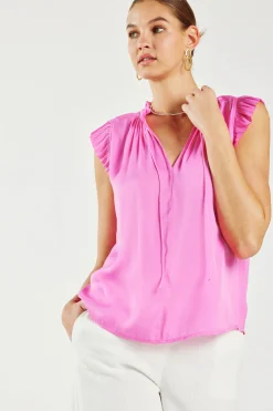 New Margot Pleated Sleeve Blouse Women Short Sleeve Tops
