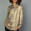 Clearance Metallic Button Down Top Women Long Sleeve Tops