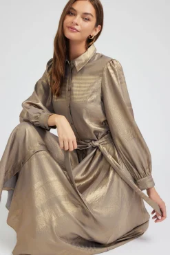 Online Metallic Buttondown Dress Women Maxi Dresses | Midi Dresses
