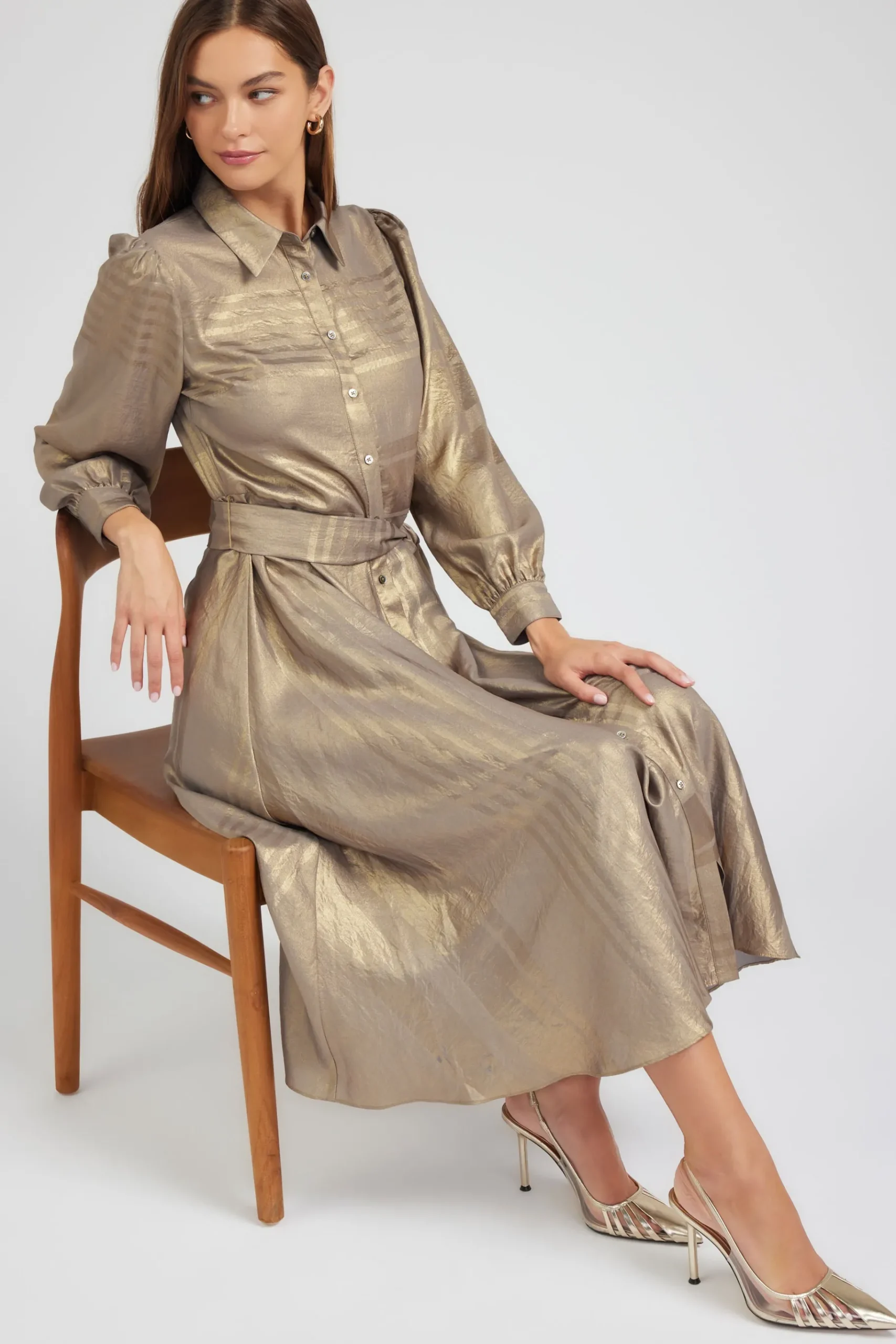 Online Metallic Buttondown Dress Women Maxi Dresses | Midi Dresses