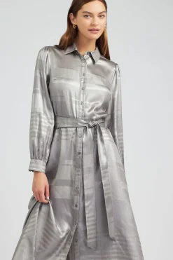 Discount Metallic Buttondown Dress Women Maxi Dresses | Midi Dresses