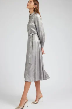 Discount Metallic Buttondown Dress Women Maxi Dresses | Midi Dresses