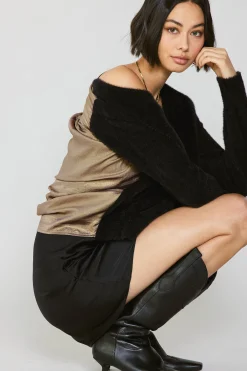 Discount Metallic Contrast Cardigan Women Cardigans