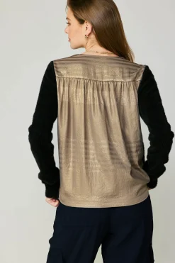 Discount Metallic Contrast Cardigan Women Cardigans