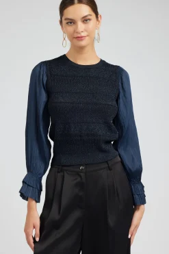 New Metallic Contrast Sweater Top Women Knitwear | Long Sleeve Tops